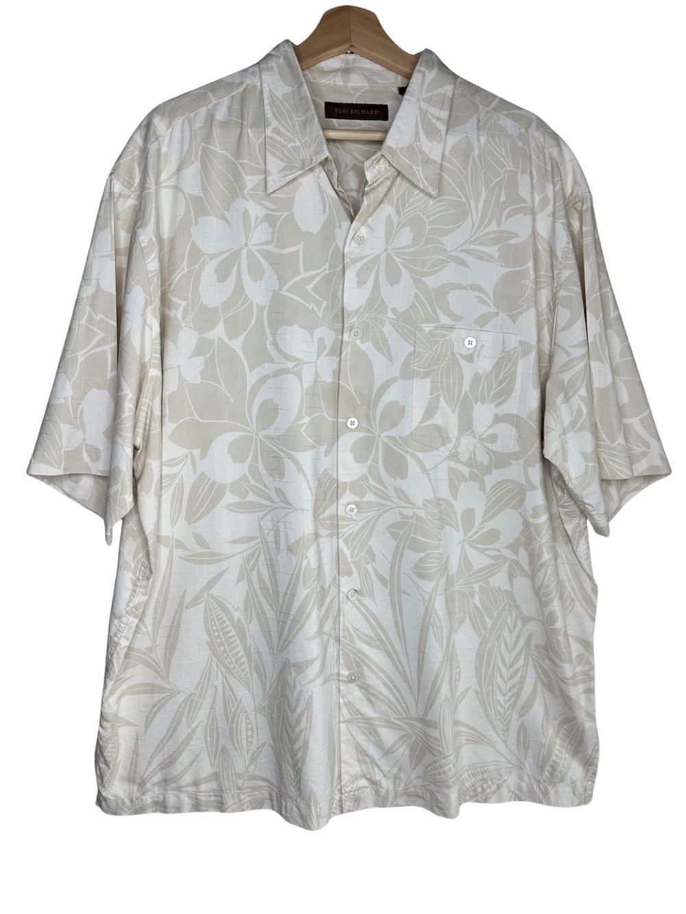 Tori Richard‎ 2XL Beige Ivory Silk Blend Floral Men's Button-Up Shirt
